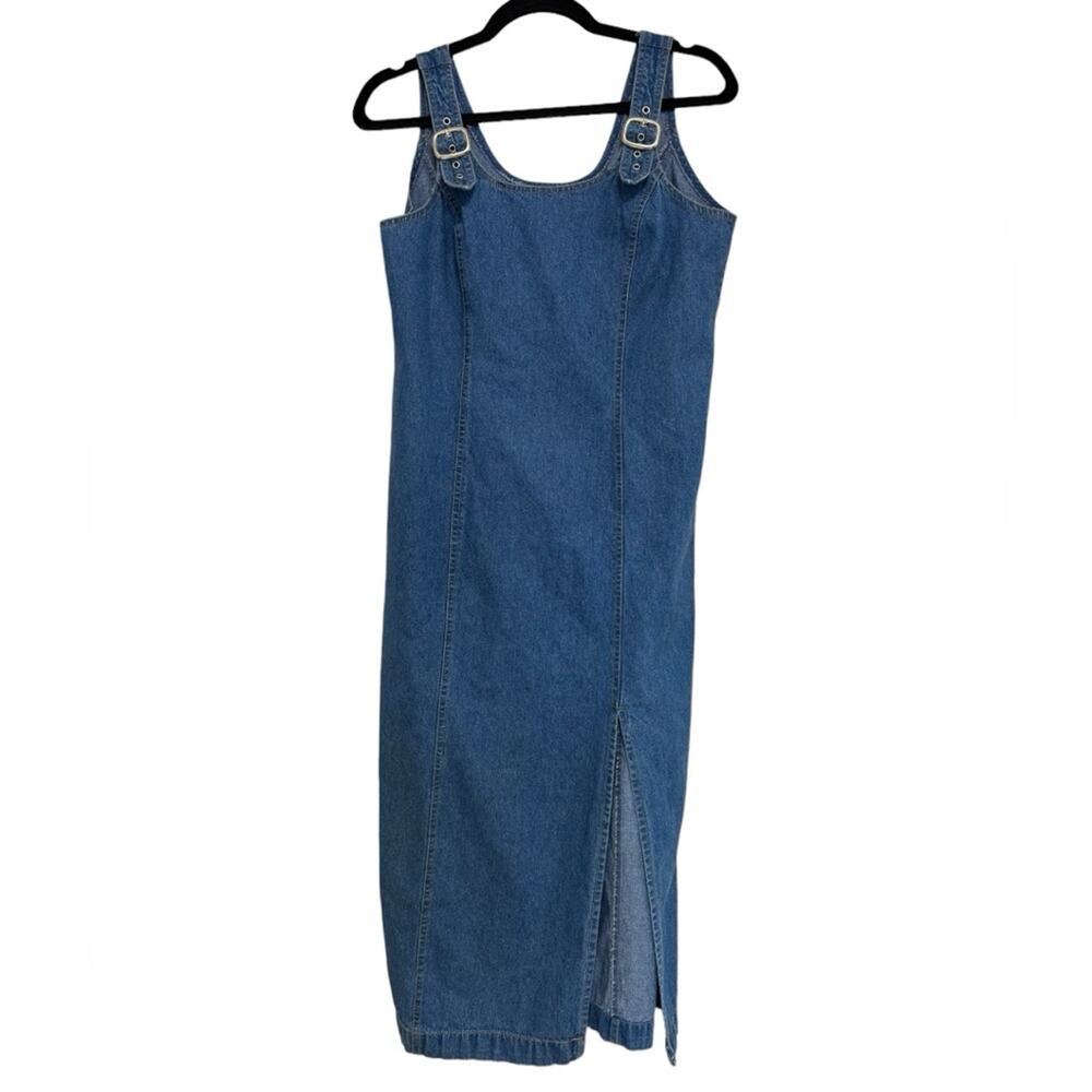 Vintage 90s 100% Cotton Buckle Denim Midi Tank Dress - Size S